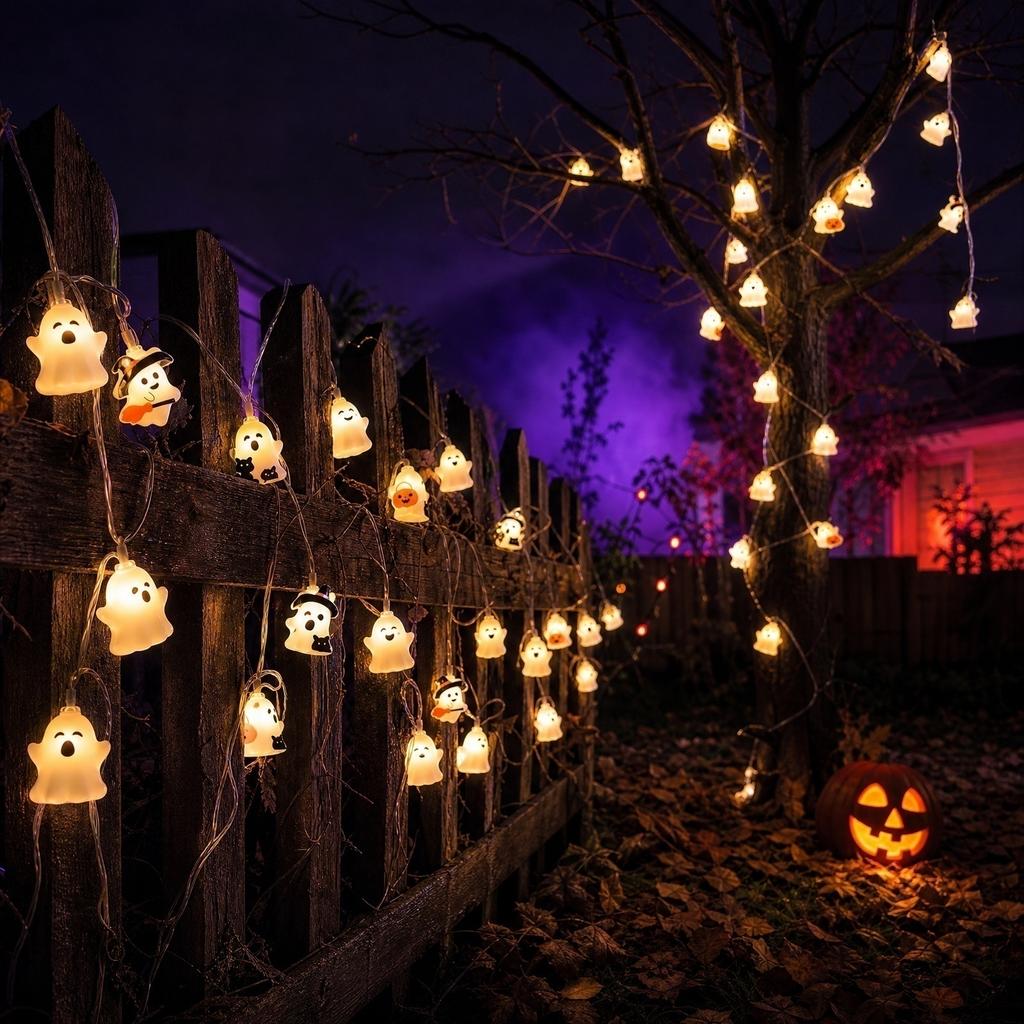 Halloween Decorative String Lights Ghost Pumpkin Witch Design for Outdoor Scene Setup Holiday Lighting Battery Operated