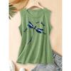 2026 New spring, summer, and autumn women's round-neck design Gradient blue and purple ink painting with multiple dragonflies, sleeveless vest for