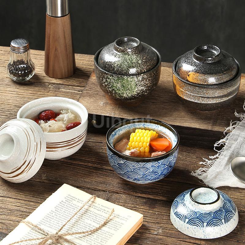 1 PCS 300ml Vintage Ceramic Stew Pot bowl With Lid Bowl Dessert Steamed Egg Soup Bowl Creative Household Restaurant Stew Pot