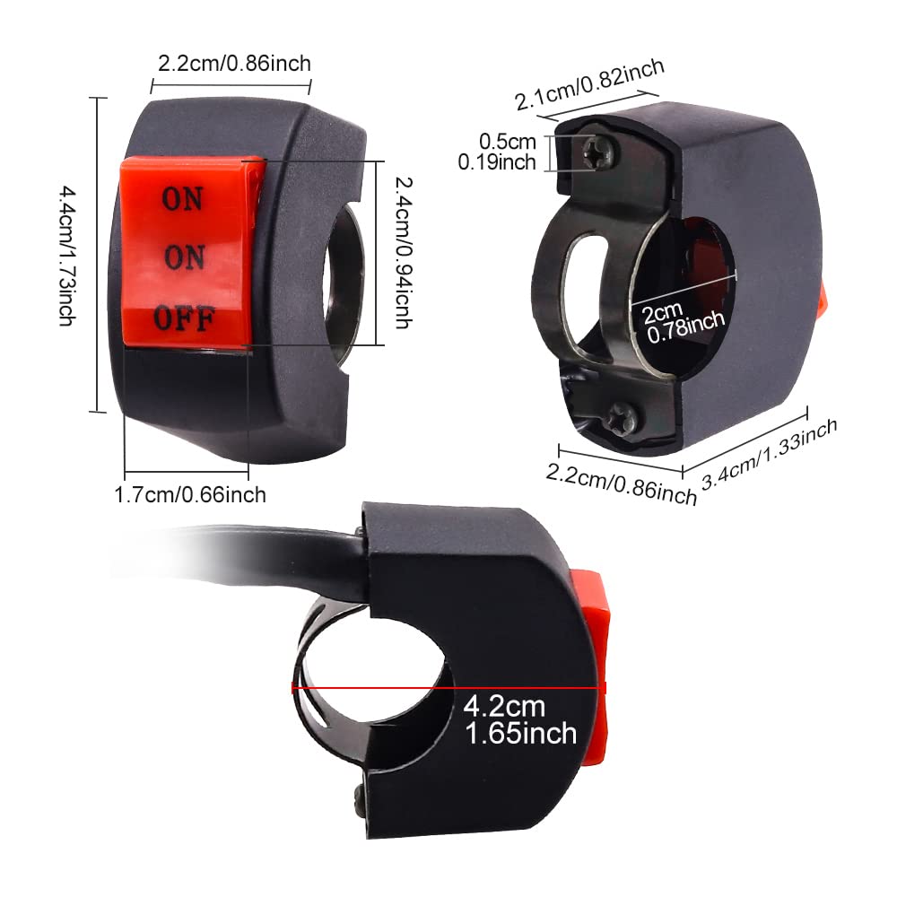 2Pcs Motorcycle Handlebar Switch 7/8" 12V ATV Handlebar for Motorbike Light Bike Light Spotlight 3 Position Control