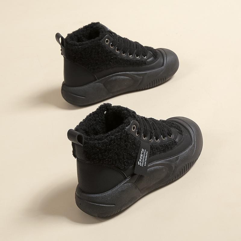 

Хлопковые туфли женские зимние бархатные 2025 новые на толстой подошве нескользящие теплые повседневные высокие ботинки популярные зимние ботинки пушистые короткие ботинки 35