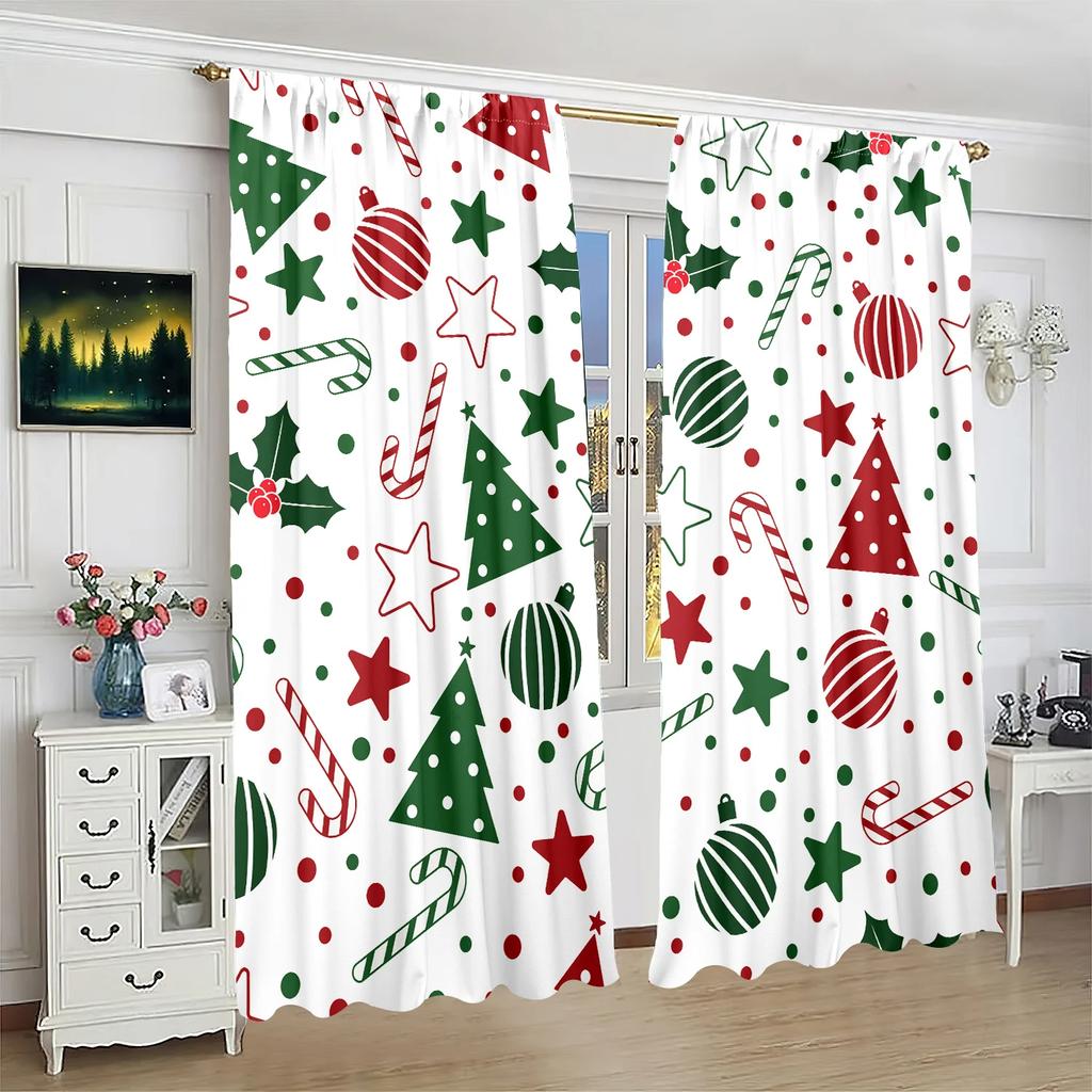 2PC- Christmas Tree Print curtain - Polyester material - suitable for bedroom   living room   study   private space