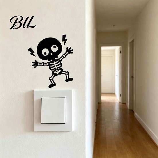 Halloween Decorative Sticker Electric Shock Skeleton Switch Sticker, Cartoon Wall Decoration PVC Self Adhesive Light Decal for Bedroom Living