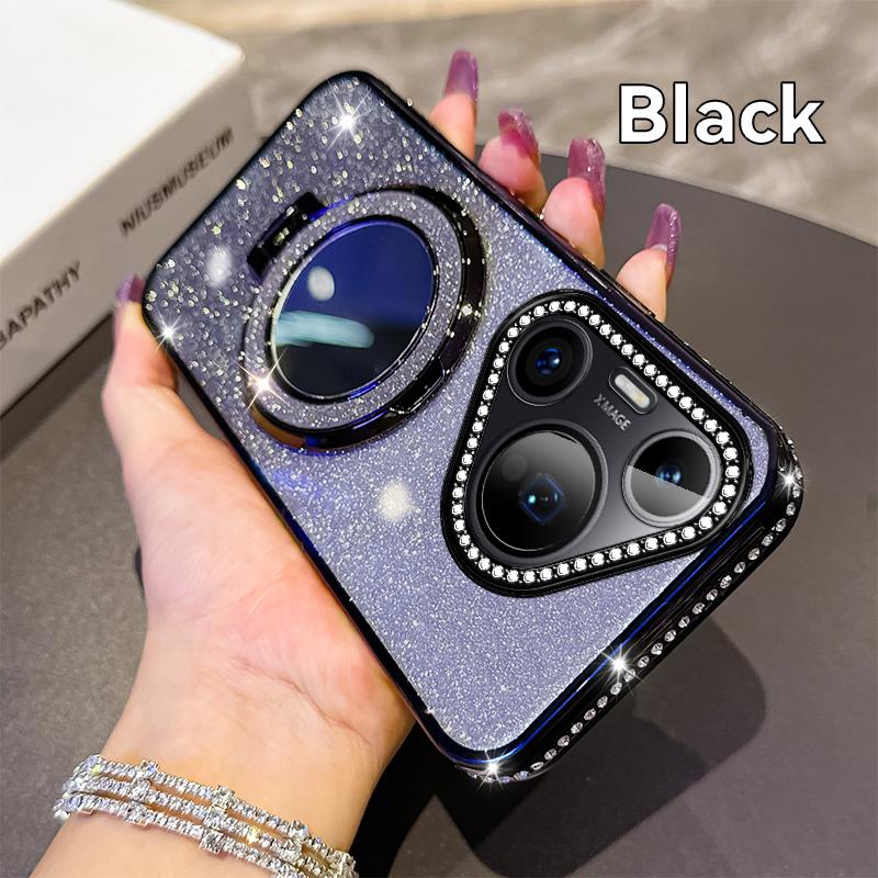 Fashion Diamond Glitter Plating Silicone Soft Case For Huawei P40 Lite P50 Pro P60 P70 Pura 70 Pro Bracket Shockproof Back Cover