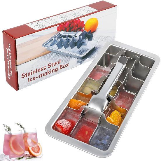 KAYCROWN 18/8 Stainless Steel Ice Cube Tray, 18 Slot Ice Tray with Easy Release Handle for Making Various Ice Cubes and Frozen Foods, Removable Slots