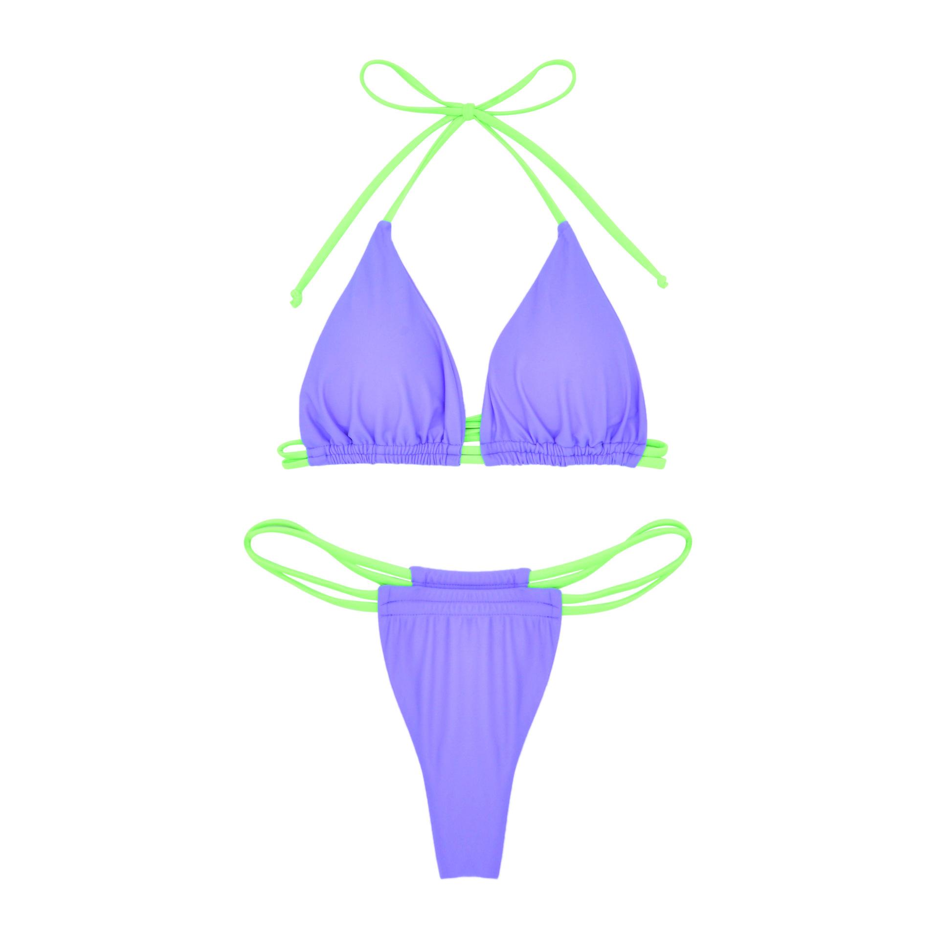 

Купальник женский контрастный двойной ремешок сексуальный разрез детки трехточечный бикини XL фиолетовый