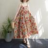 Summer Thin Print Patchwork Maxi Dress with Loose Slimming Fit and Large Hem