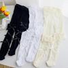 Women Hollow-Out Sheer Fishnet Pantyhose Japanese Style Sweet Bowknot JK Floral Lace Patterned Leggings Mesh Tights