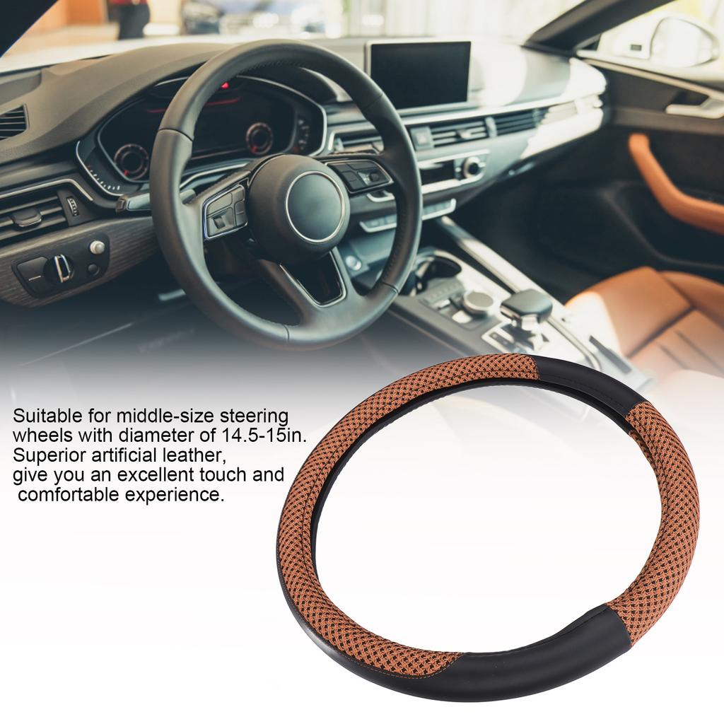 15in Car Steering Wheel Cover Protector Artificial Leather   for Diameter 14.5‑15in Modification