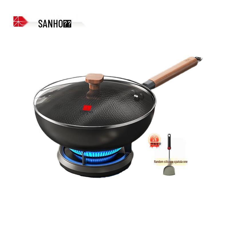 SANHO 32cm Hammered Non-Stick Iron Wok