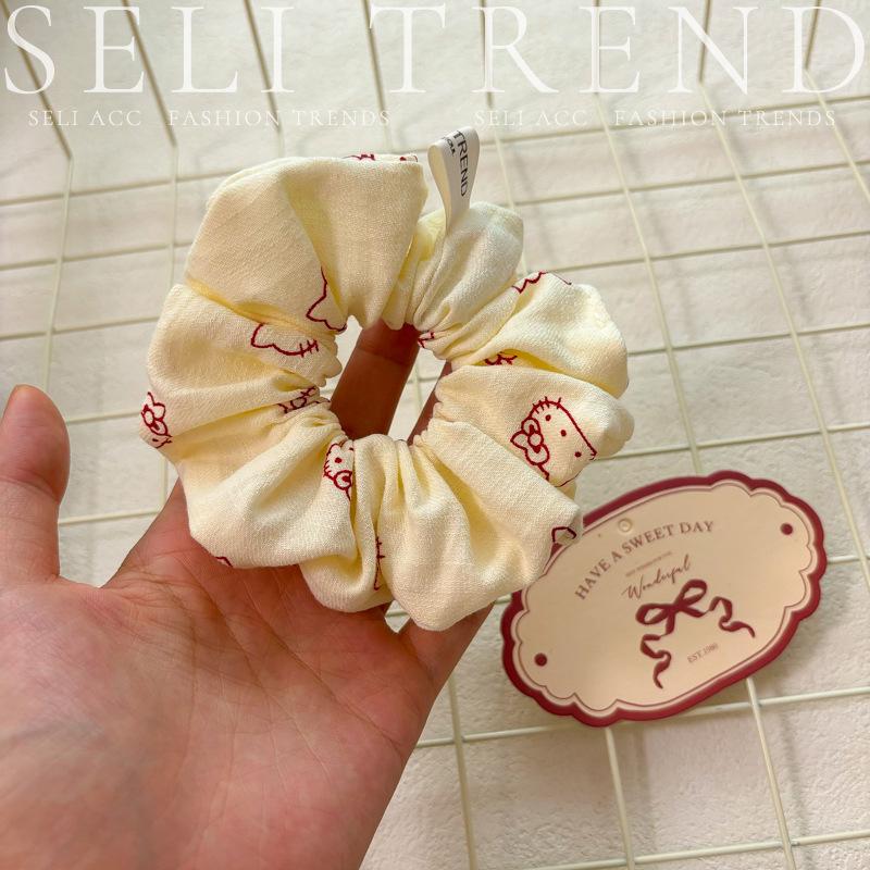 KT Cat Cute Cartoon Scrunchie Handmade Fabric Hair Tie Elastic