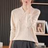 New Medium and Retro Buckle Sweater Women's Diagonal Placket Stand-up Collar Solid Color Temperament Bottoming Knitted Sweater Women