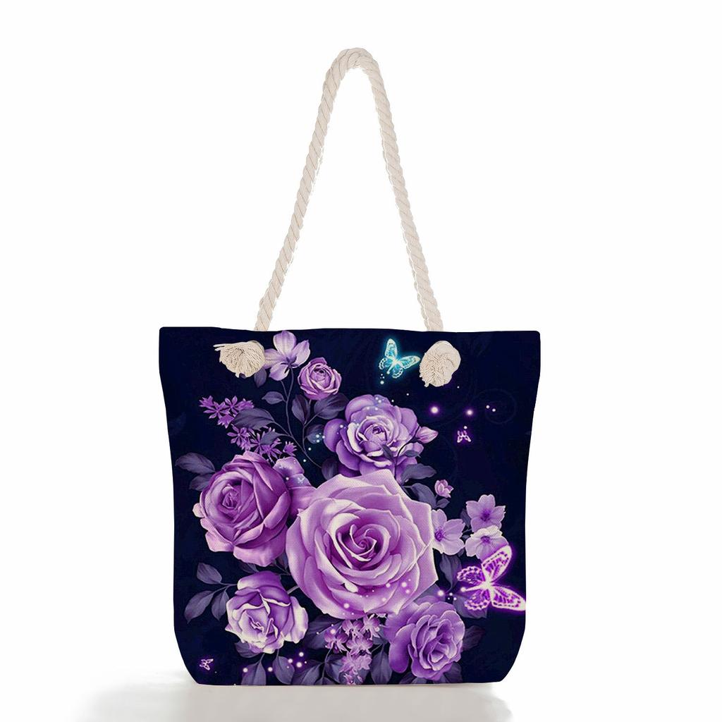 Multifunctional Butterfly Printed Thick Rope Shoulder Beach Bag Casual large capacity handbag 7614