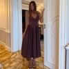 Women's fashion vacation style suspender long dress V-neck sexy backless waist European and American neck dress wholesale