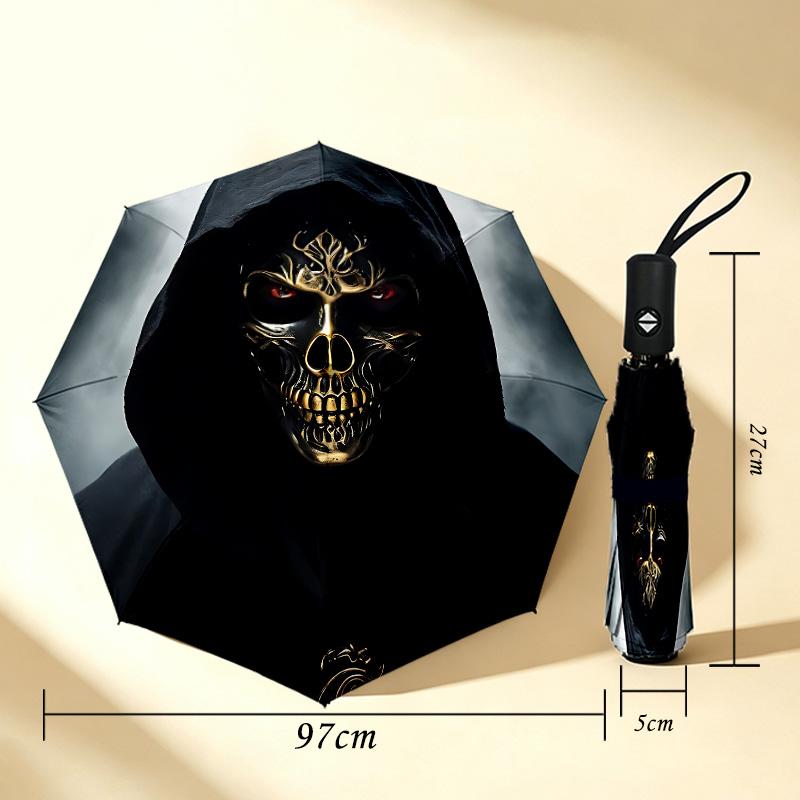 Dark Skull 8 Ribs 3Fold Black Glue Uv Protection Umbrella Sun Protection Rainproof Compact Folding Umbrella For Travel Daily Use C923680