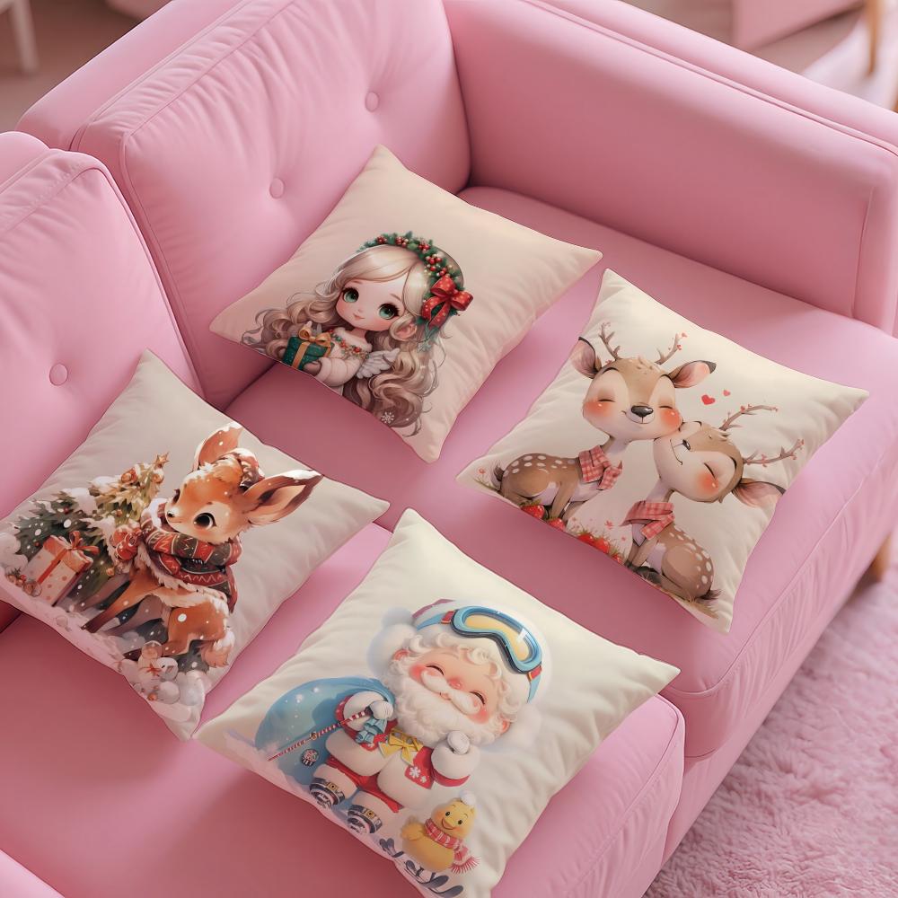 Christmas Cute Family Decorations Pillow Case Silky Short Plush With Invisible Zipper Dustproof Sofa Cushion Cover