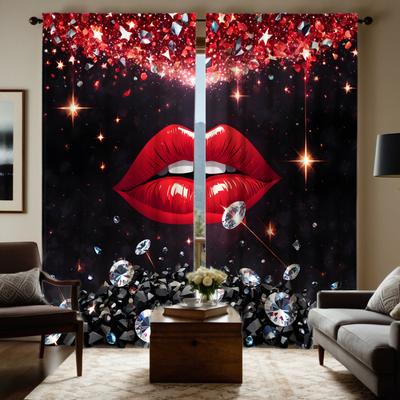 Juego de 2 piezas cortina decorativa de alta personalidad fresca diamante labios rojos sexys corbata negra cortina estampada digitalmente decoración del hogar st