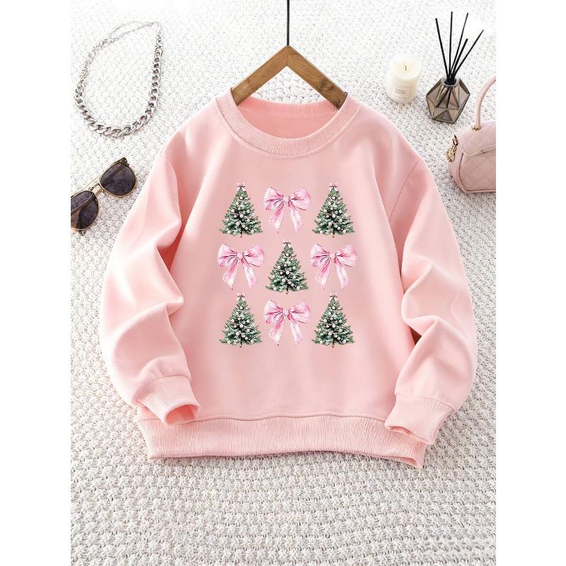 Unisex Round Neck Sweatshirt with Christmas Tree and Bow Pattern, Thanksgiving Outfit, Christmas Wear