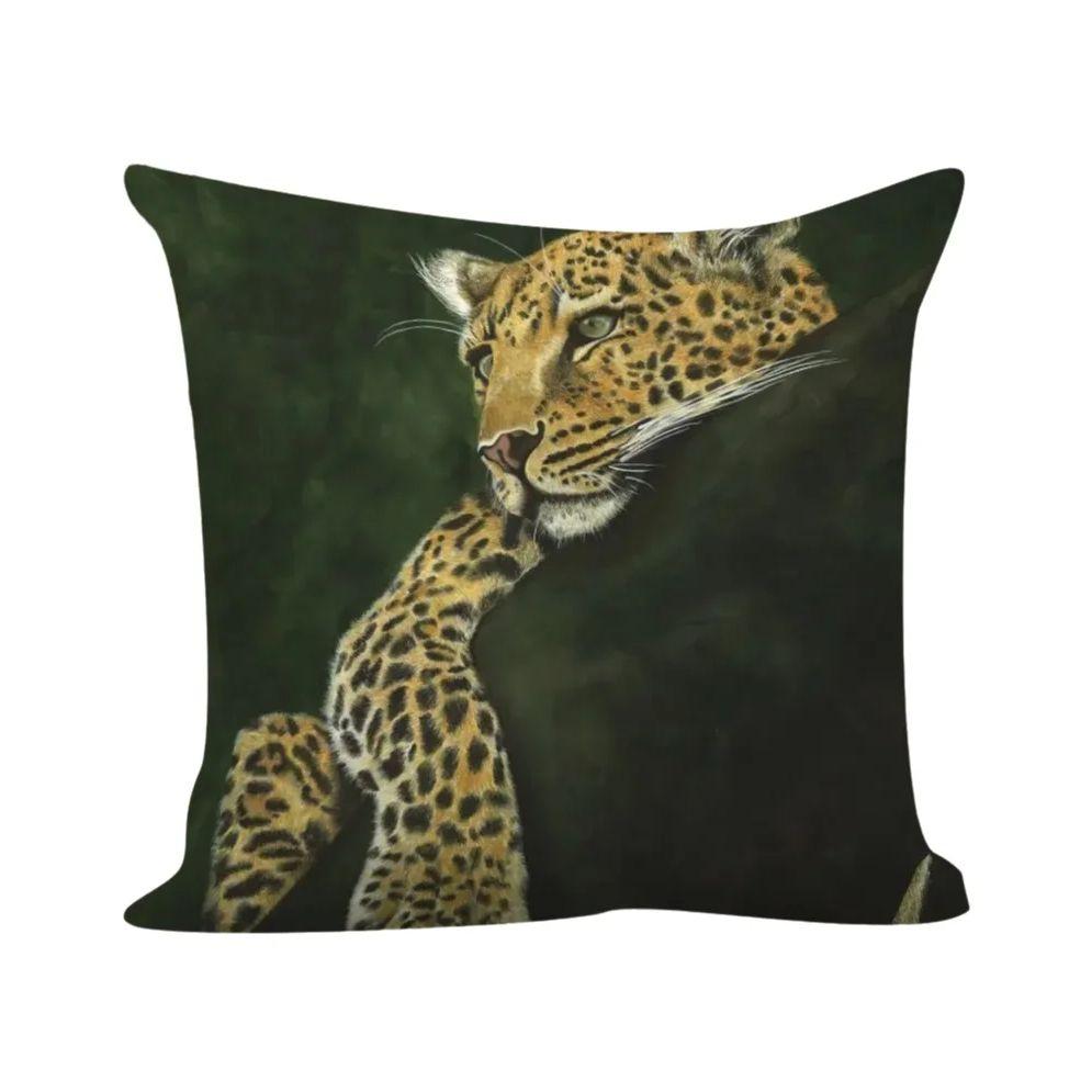 1Pc Realistic Leopard Portrait Pillow Cover, Polyester 2D Double-Sided Print, Jungle Big Cat Oil Painting Art, Wildlife Lover Ho Peach skin 18*18(CM)-1Pcs