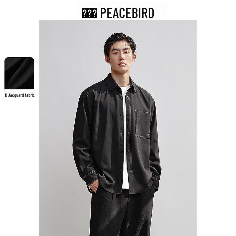 PEACEBIRD Men s Retro Jacquard Loose Fit Pocket Shirt S