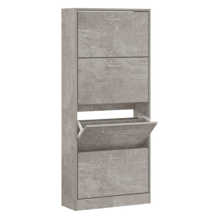 VidaXL Armoire à chaussures Gris béton 63x24x147 cm Bois d'ingénierie 342545