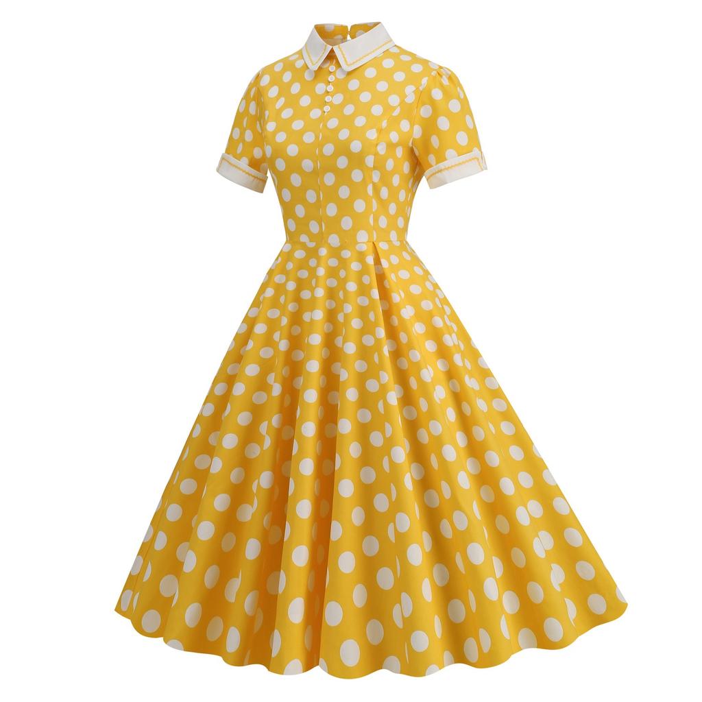 Vintage Polka Dot Printed Dresses for Women Summer Elegant Swing Rockabilly Party A Line Dress Ladies Midi Vestidos