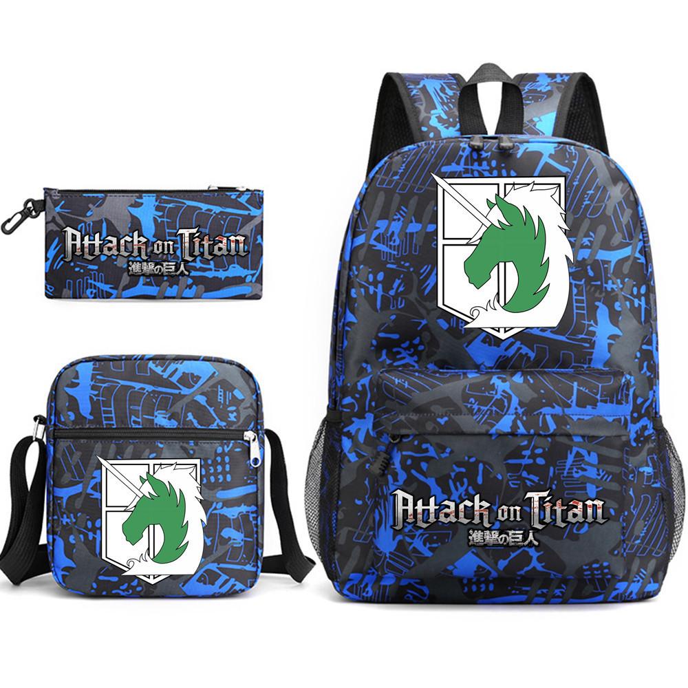 Attack Giant Attackontitan School Bag Three-Piece Printed Backpack Student Computer Canvas Bag