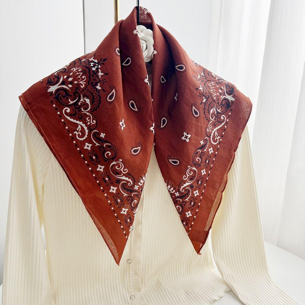 Breathable Cotton Square Scarf Korean Small Scarves Elegant Cashew Nut Print Silk Scarf  Vacation