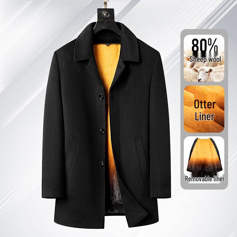 Men's Winter Wool Blend Overcoat with Removable Rabbit Fur Lining