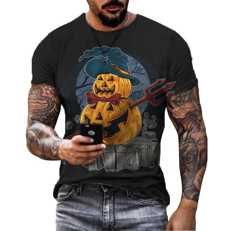 Summer Round Neck 3D Halloween Print Top Fashionable Casual Short Sleeved Men's T-shirts