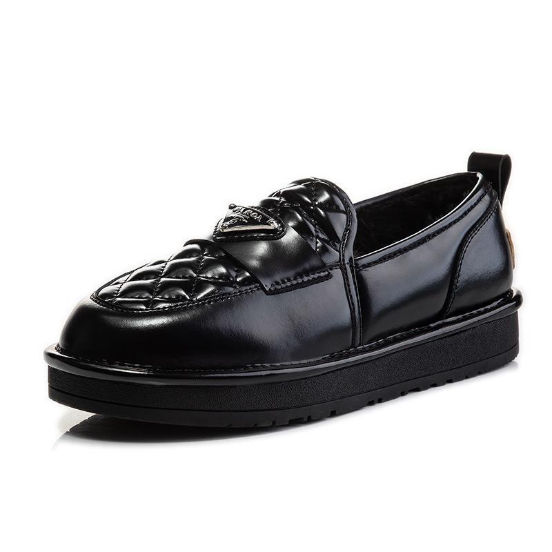 Leather Cotton Shoes Women's Winter Velvet Thickened Casual Women's Shoes New Flat Bottom Shallow Mouth Versatile Outer Shoes Women