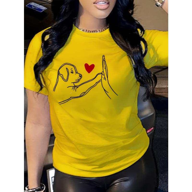 Women's Plus Size T-Shirt Cute Dog Print T-shirt Short Sleeve Crew Neck Casual Top for Summer & Spring Women's Clothing