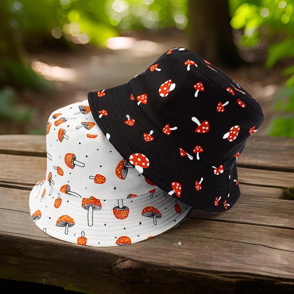Unisex Reversible Bucket Hat Fisherman Hat for Casual Wear Breathable Sunshade for Teenagers Mushroom Print