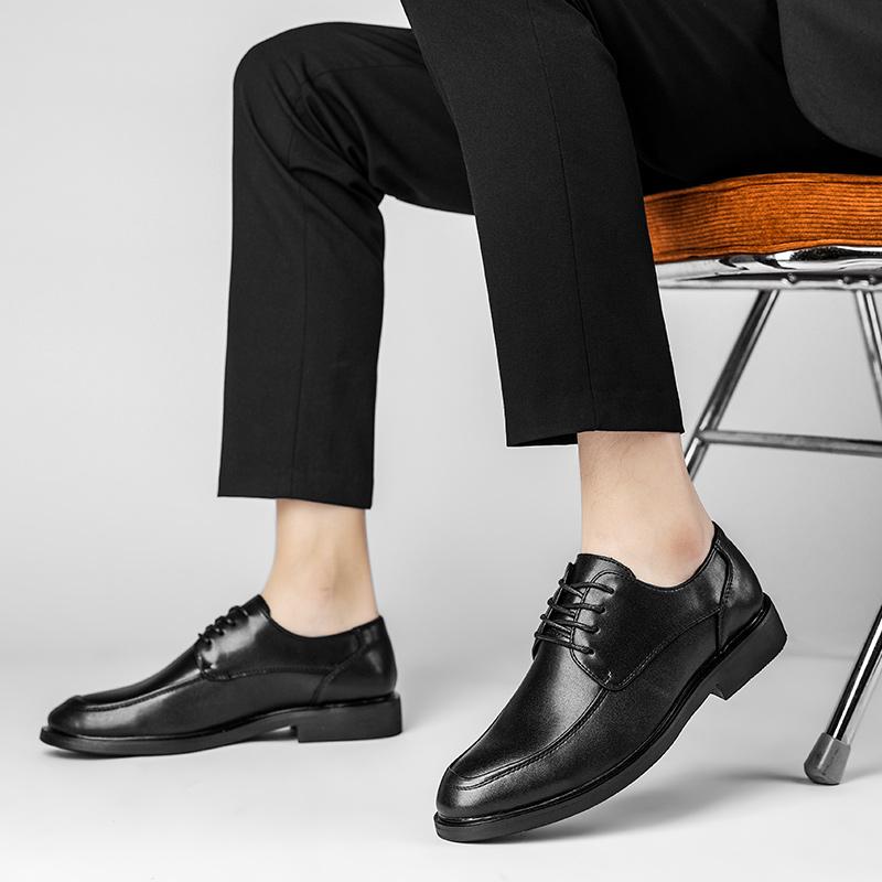 Men'S Casual Shoes Fashion Leather Shoes Lace-Up Breathable Leather Shoes Men Dress Shoes Business Shoes Black Work Shoes JZ-577