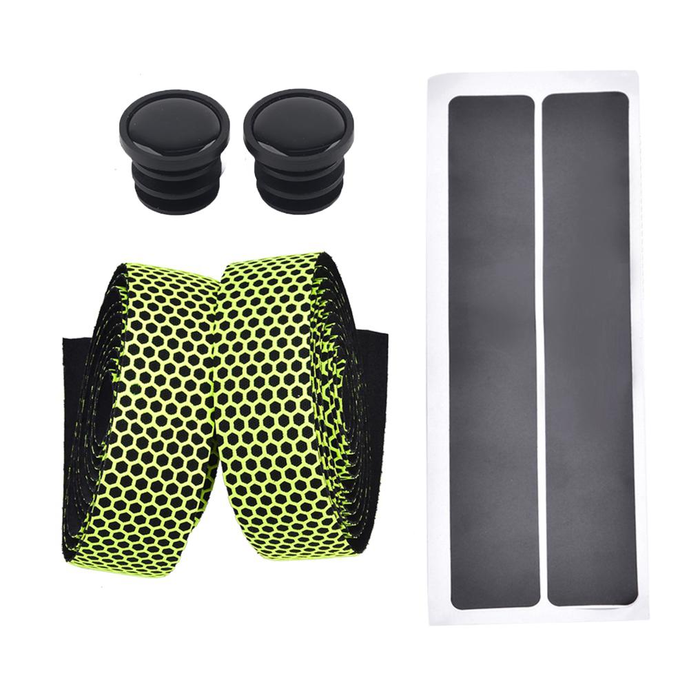 1 Pair PU+EVA Bike Handlebar Tapes Anti Skid Honeycomb Handlebar Grip Tapes with Bar End Plugs Shock Absorption Bicycle Bar Tape