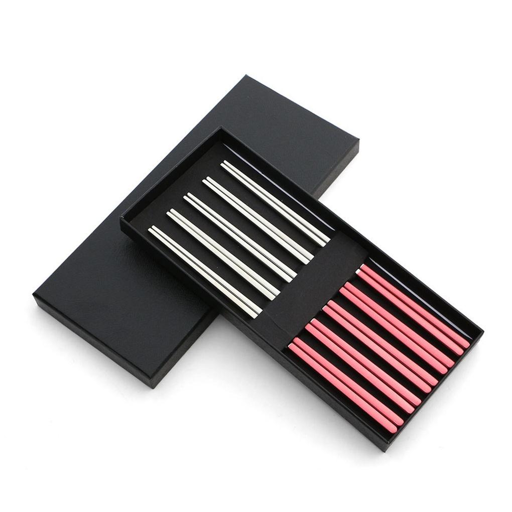 Color Table Chopsticks 5-Piece Set Stainless Steel Housewarming Gift Pink