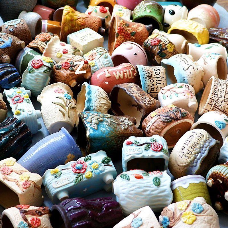 Breathable Ceramic Indoor Succulent Planter Set - Creative Small Flower Pots