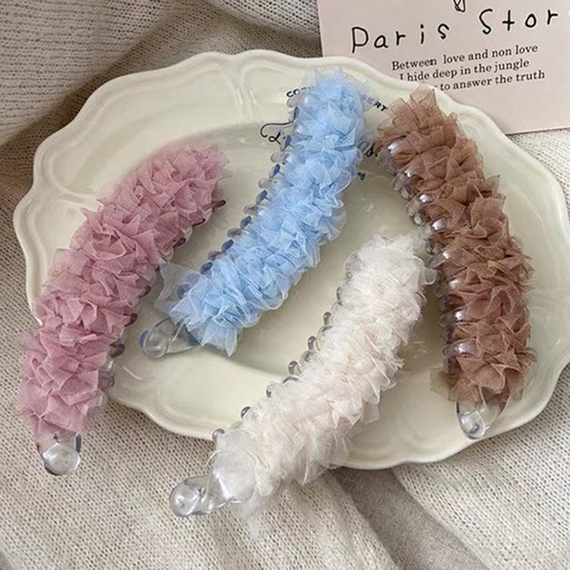 French Chiffon Solid Color Banana Claw Clip Fashion Ponytail Barrettes Large Hair Clip Hairpins Women Hair Accessories Gifts
