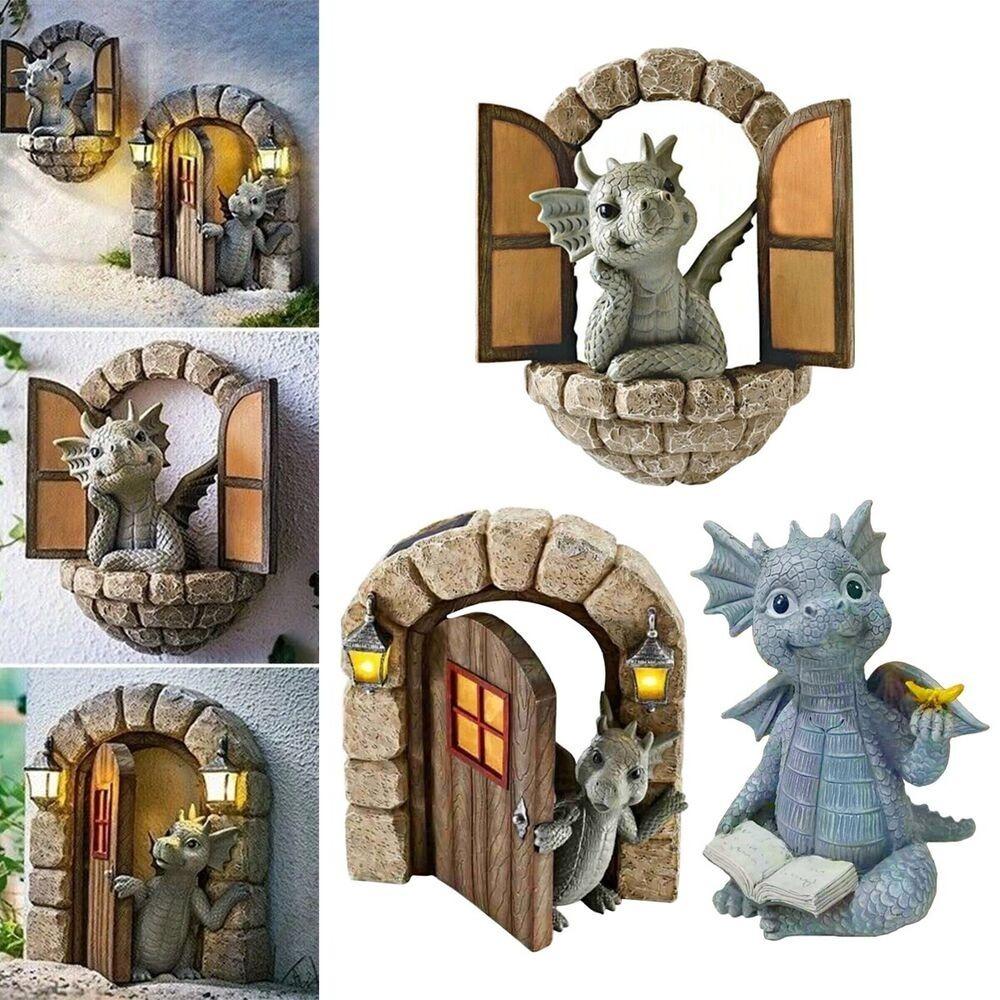 Resin Statue Reading Dragon Statue 3 Colors Tree Hugger Statue Elf Out Statue Wall Ornament