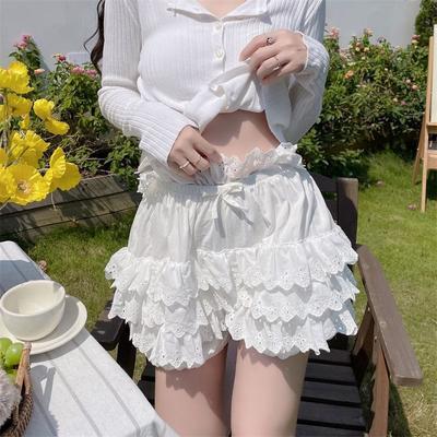 Mode Sommer Frühling Schwarz Weiß Plissee Höschen Frauen Kürbis Niedliche Höschen Schleife Knoten Lolita Sicherheits Shorts Vintage Hosen Viktorianischen Pumphosen frauen