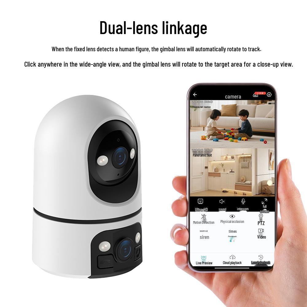 Dual-Camera AI Indoor Gimbal Camera with Remote Panoramic Monitoring