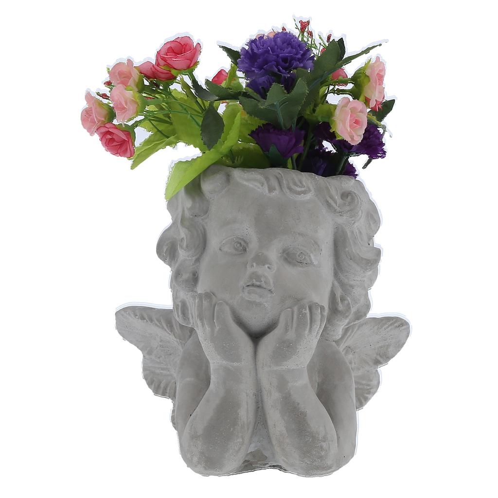 Small Retro Style Angel Vase Cement Angel Flower Pot Desktop Ornament for Living Room Garden