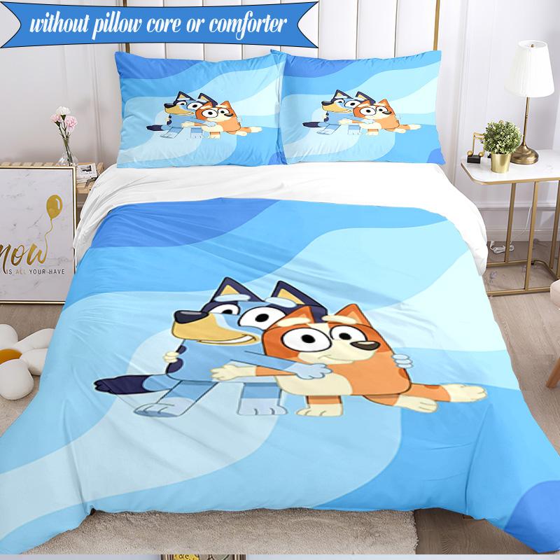 3PCS Bluey Friends Adventure Bedding Set 2D Printing (Includes 1 Duvet Cover + 2 Pillowcases Coreless), Bedroom decor,Fan Gift