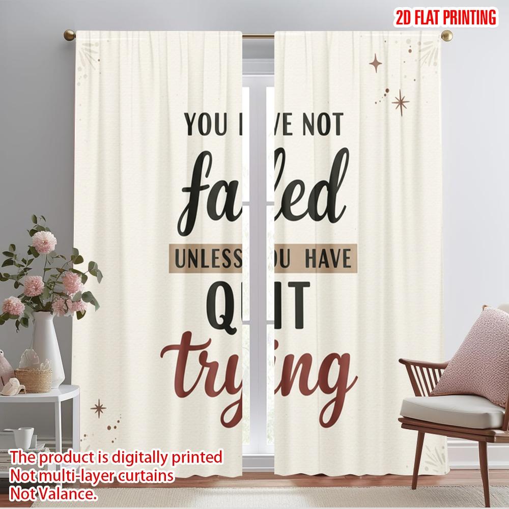 2pcs 2D flat printing Window Treatment Curtains Motivational Quote Polyester Fabric Without Electricity Festive Holiday Use for