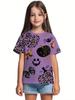 T-Shirt for Girls Halloween Cartoon Pumpkin Print Round Neck Short Sleeve Tops Fashion Girls Clothes Holiday Children's Clothing