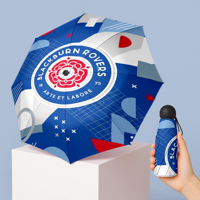 Blackburn Rovers Football Pattern Printed Mini 5 Folds 8 Ribs Compact Umbrella Windproof Waterproof Lightweight Portable Folding