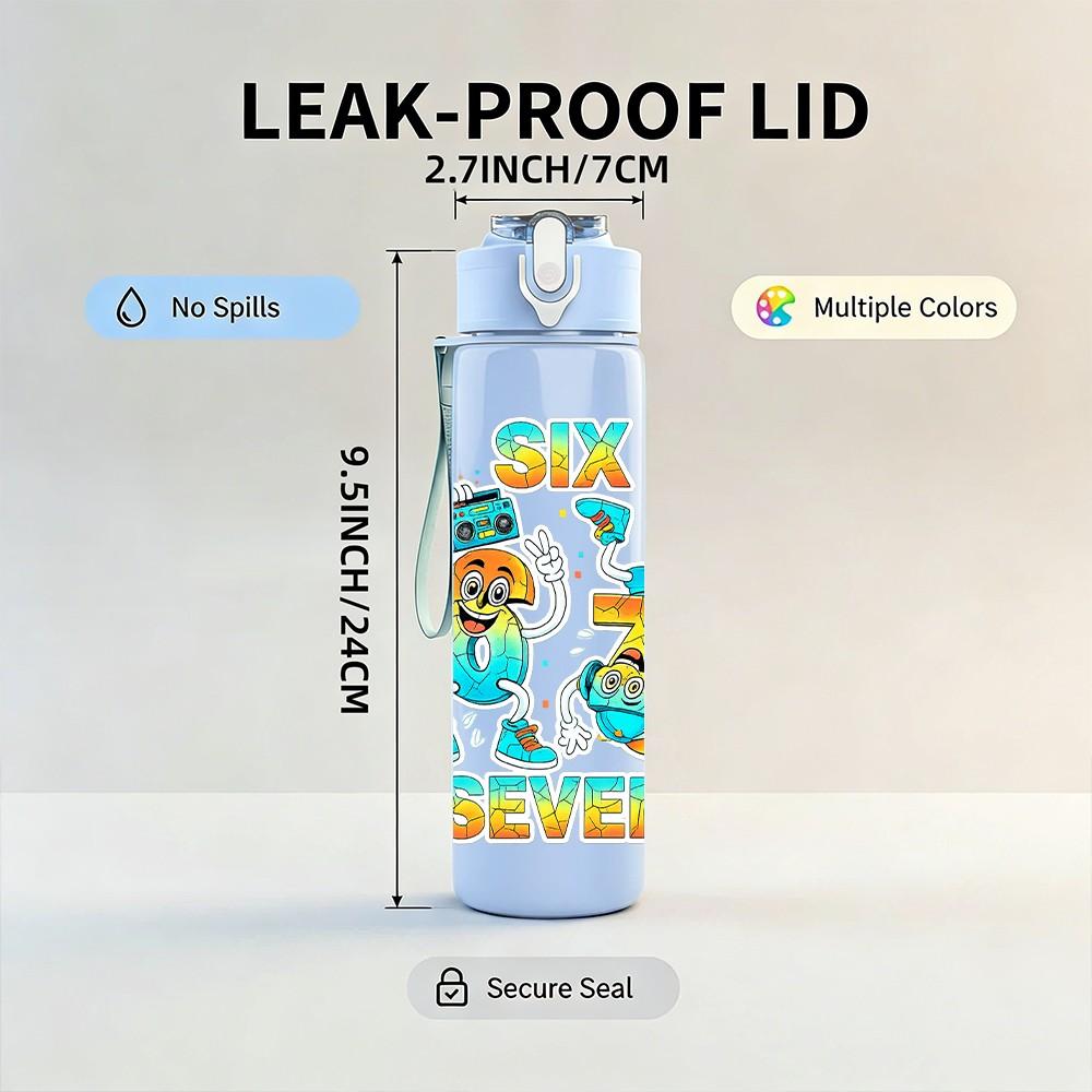 1PC Six Seven Birthday Colorful Badge Print 750ml Color Plastic Sports Water Bottle Leakproof Flip Straw Lid Suitable for Sports Office Home Use