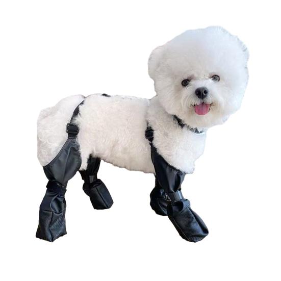 Dog Suspender Boots Connected Dog Rain Shoes Waterproof Doggy Booties Adjustable Dog Paw Protectors