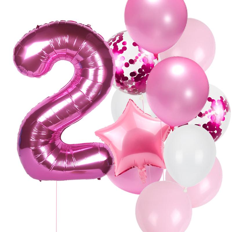 12pcs/lot girl birthday balloons set pink 1 2 3 4 5 6 7 8 9 40inch Number Foil Balloon for 1st 2nd 3rd Birthday Party Balls Toy