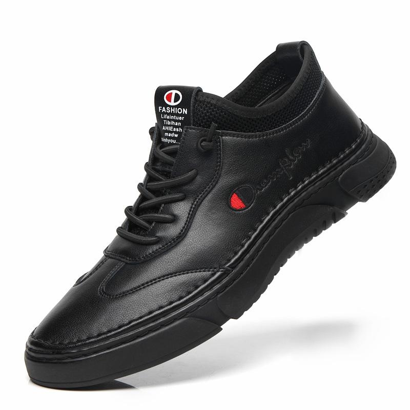 

2025 spring and autumn white shoes soft sole breathable leather Korean version sports and leisure shoes trendy leather shoes 38 чёрный